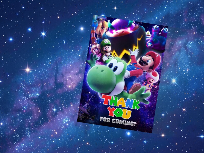 Super Mario Galaxy Birthday Party Bundle | Invites, thank you card & favor tag | Editable with Canva, digital download image 4