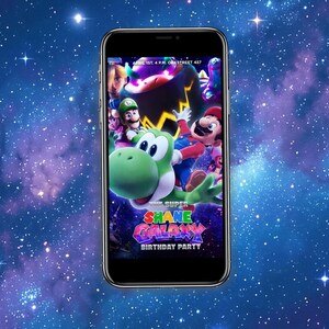 Super Mario Galaxy-ticketuitnodigingen | Mario Galaxy-uitnodigingen | Mario Galaxy-themafeest | Verjaardagsfeestje bioscoop | Digitale download afbeelding 2