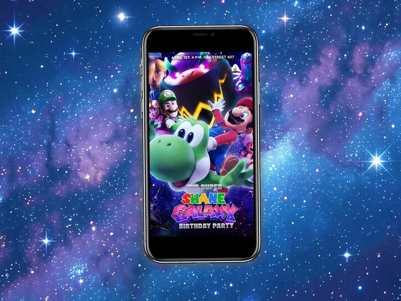 Super Mario Galaxy-ticketuitnodigingen | Mario Galaxy-uitnodigingen | Mario Galaxy-themafeest | Verjaardagsfeestje bioscoop | Digitale download afbeelding 2