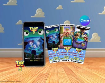 Toy Story 5-uitnodigingen | Toy Story-tickets en mobiele uitnodigingen | Woody and Buzz-verjaardagsfeestje | Toy Story-feestuitnodigingen voor kinderen