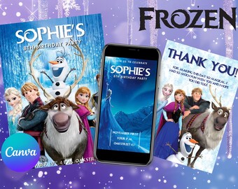 Frozen Birthday Party Invites and Thank you Card | Elsa & Anna Birthday Invitations | Frozen Party Favor Decor | Digital download