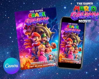 Invitaciones para fiesta de cumpleaños de Super Mario Galaxy / Imprimibles y móviles / Editables con Canva, descarga digital