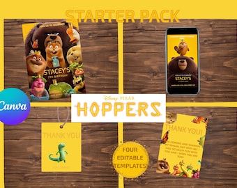 Hoppers Birthday Party Invitation Templates | Four Editable Canva Templates (Digital Download)