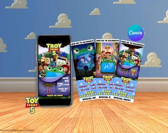 Toy Story 5-uitnodigingen | Toy Story-tickets en mobiele uitnodigingen | Woody and Buzz-verjaardagsfeestje | Toy Story-feestuitnodigingen voor kinderen