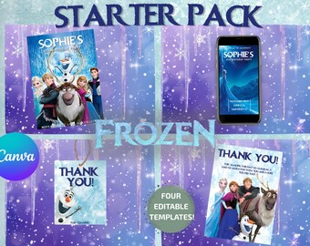Frozen Birthday Party Bundle | Anna & Elsa Party Favor | Frozen Decorations for girl Birthday | Four editable templates, digital download