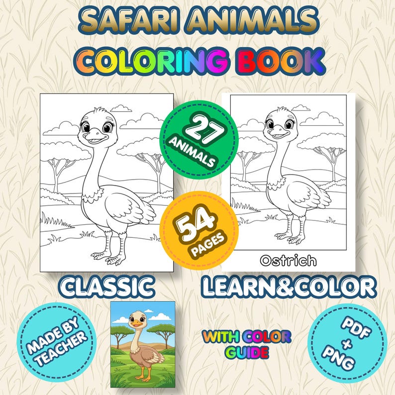 Safari Animals Coloring Book for Kids, Educational Coloring Pages ...