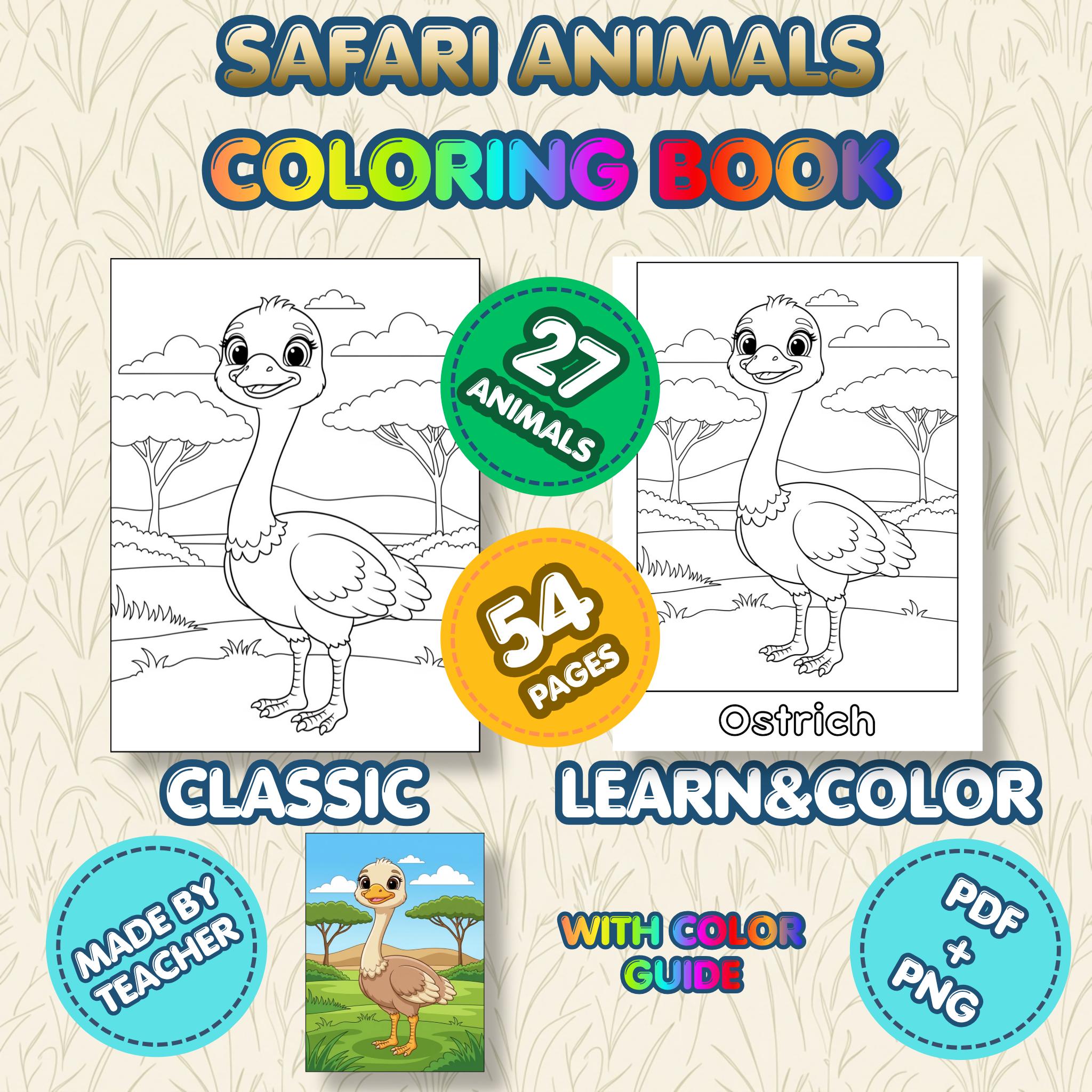 Safari Animals Coloring Book for Kids, Educational Coloring Pages ...