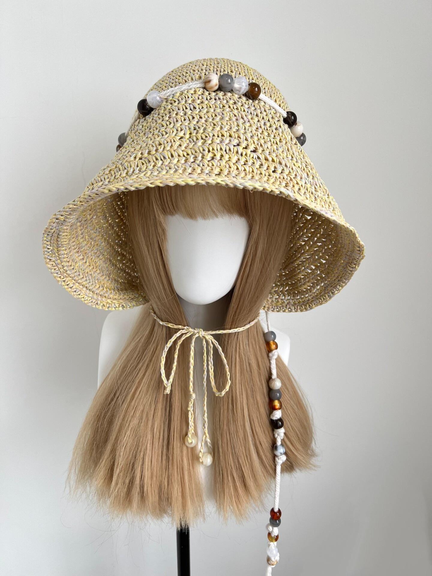 Wide Brim Straw Sun Hat Cutout Brim Teardrop Beaded Band Coastal Resort Fashion Gossifan Women main image 4