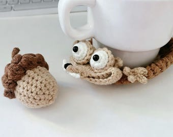 Handgemachte Häkelarbeit Eichhörnchen Untersetzer Set mit Eichel Zubehör - Woodland Whimsy Getränke Untersetzer