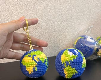 Handmade Crochet Earth Hacky Sack,Earth Keychain,Globe Charm