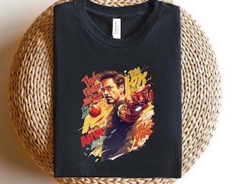 Iron Man Sketch Shirt, Tony Stark Gothic Tee, Marvel Fan Gift, Sacred Heart Superhero T-shirt, Dark Aesthetic Avengers Clothing, Geek Gift
