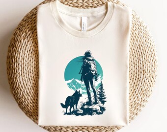 Camiseta vaquera vintage, camiseta de aventura del oeste, regalo para senderismo en la montaña, camiseta de viaje para chicas y perros, estilo retro, ropa para acampar en la naturaleza.