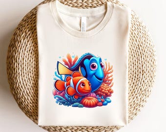 Cute Clownfish and Blue Tang Fish Shirt, Ocean Adventure , Colorful Sea Life T-Shirt, Marine Animal Gift for Kids, Finding Nemo, Nemo, Dory