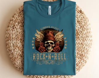 Rock N Roll Shirt, Heavy Metal T-Shirt, Burning Skull Graphic Tee, Hard Rock Guitarist Top, Gothic Biker Clothing, Music Festival Gift