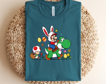 Super Mario Easter Bunny Shirt, Yoshi and Toad Easter Egg Hunt T-Shirt, Mario Bunny Costume Tee, Kids Video Game Easter Gift, Nintendo Fan