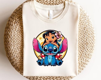 Camiseta de alienígena azul adorable, camiseta de amiga pequeña, camiseta con estampado tropical hawaiano, camiseta Ohana significa familia, Lilo y Stitch, mejor amiga