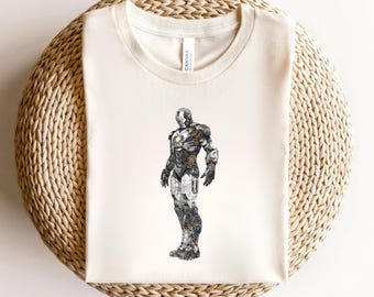 Iron Man Sketch Shirt, Tony Stark Gothic Tee, Marvel Fan Gift, Sacred Heart Superhero T-shirt, Dark Aesthetic Avengers Clothing, Geek Gift
