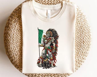 Aztec Warrior Skeleton Shirt, Xoloitzcuintli Dog Tee, Day of the Dead Skull Top, Chicano Streetwear Gothic Tshirt, Native Chief Skull Shirt