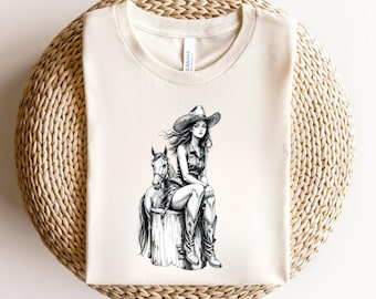 Camiseta de vaquera, camiseta vaquera del oeste, bandana de forajido, estilo retro country, salvaje oeste, vaquera del oeste, estilo sureño vintage, chica de campo
