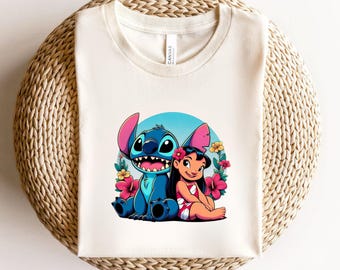Camiseta de alienígena azul adorable, camiseta de amiga pequeña, camiseta con estampado tropical hawaiano, camiseta Ohana significa familia, Lilo y Stitch, mejor amiga