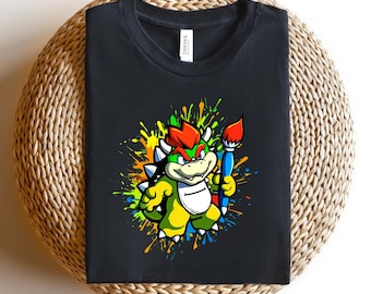Bowser Jr Splash Art Shirt, Colorful Magic Paintbrush Tee, Retro Gamer Gift, Graffiti Nintendo T-Shirt, Kids and Adult Video Game Fan Top