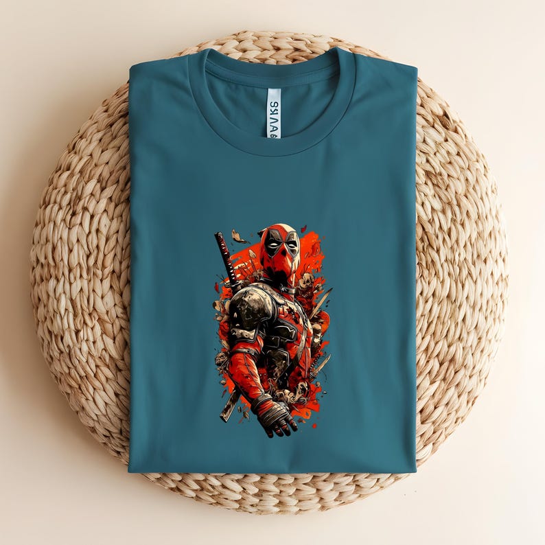 Deadpool T-Shirt Design, Retro Comic Mercenary Graphic, Grunge Antihero Vector Art, Comic Book Lover Gift Shirt, Deadpool, Marvel bild 2
