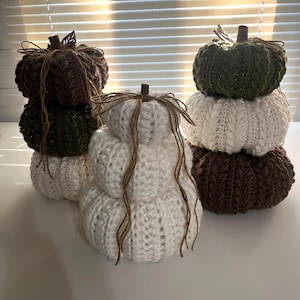 Stacked Crochet Pumpkin Decor, 3 Tier Chunky Knit Pumpkin Tower, Fall Farmhouse Decor, Halloween Centerpiece