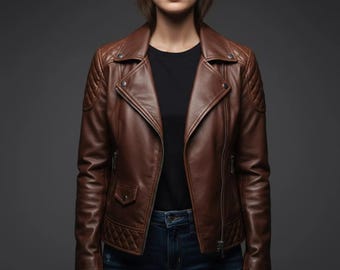 Giacca da motociclista in vera pelle di agnello – Cappotto invernale da donna slim fit