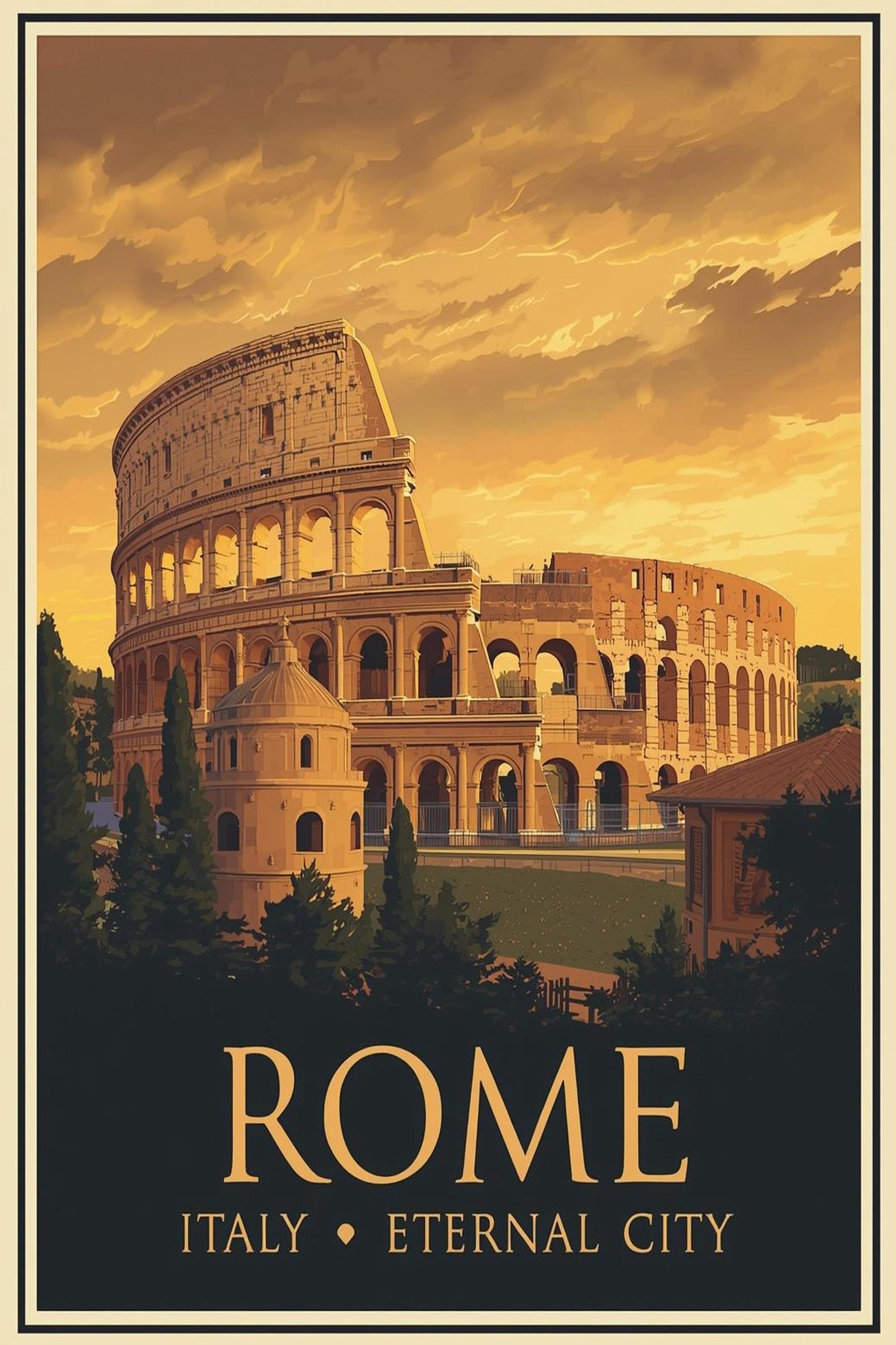Retro Rome Postcards Rome Italy Retro Travel Art Print, Colosseum Wall Decor, Vintage ...