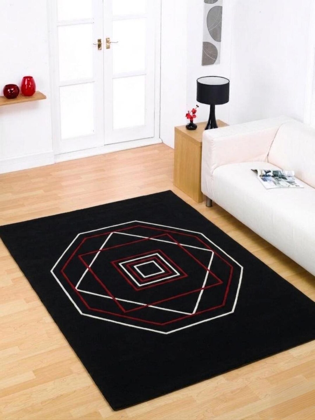 Modern Black Geometric Hand-tufted Rug | GHAFFARI CREATIONS - Etsy