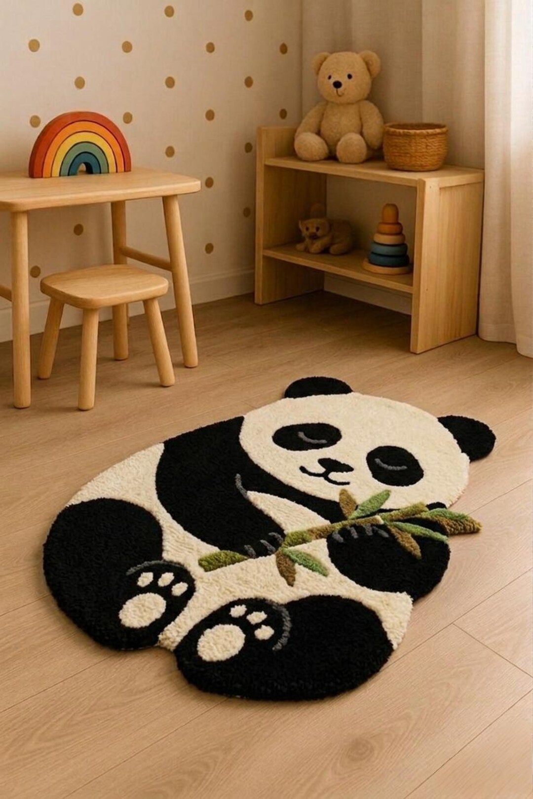 Handmade Sleeping Panda Tufted Rug – Wool Acrylic Blend Nursery Carpet ...