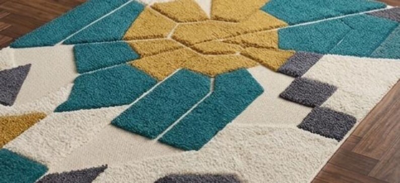 Modern Geometric Hand-tufted Area Rug | 3D Embossed Teal & Mustard ...