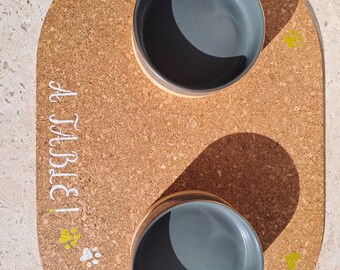 Set de table en liège pour chat – Modèle simple personnalisable – Blanc et doré / Blanc et argenté / Noir et doré / Noir et argenté