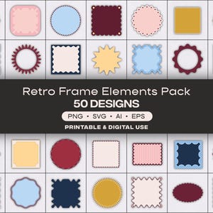 50 elementi grafici astratti retrò per cornici – Pacchetto di design grafico organico (png, svg, ai, eps)
