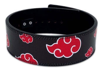 Handmade Akatsuki Cloud Lever Belt: Nubuck Leather Anime Powerlifting Gym Belt