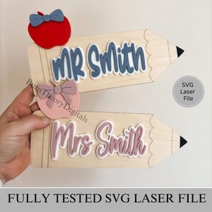 Lehrer Bleistift Namensschild | 2 Versionen SVG Digital Laser Cut Datei Glowforge & Lightburn getestet