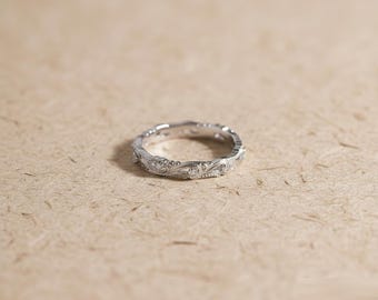 Handcrafted Silver Filigree Wedding Band for Women, Vintage Style Floral Eternity Ring, Recycled 925 Sterling Silver Dainty Stacking Ring