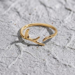 Geweihring aus 925er Sterlingsilber, verstellbarer Hirschhornring für Frauen, Natur inspirierter Schmuck, minimalistisches Geschenk