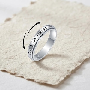 Bague tournante « Je suis assez », bague anti-anxiété en argent sterling 925, bague de méditation pour femme, bague anti-stress minimaliste, cadeau d'encouragement