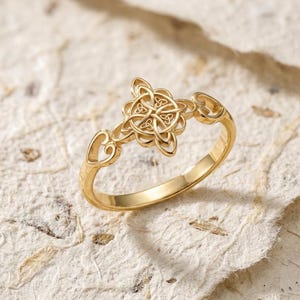 Keltisk knutring för kvinnor, irländska knutsmycken i 925 sterlingsilver, läcker hjärtformad löftering, jubileumspresent till henne, silverring