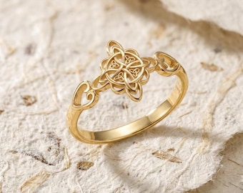 Keltisk knutring för kvinnor, irländska knutsmycken i 925 sterlingsilver, läcker hjärtformad löftering, jubileumspresent till henne, silverring