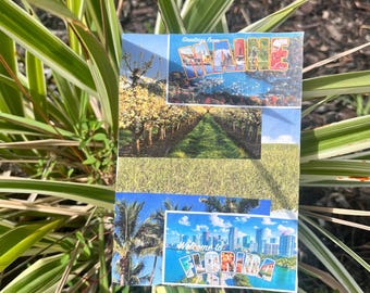 Sogni della costa orientale (collage analogico originale) Saluti retrò dal Maine e dalla Florida - Poster di viaggio in stile metà secolo - Estetica souvenir