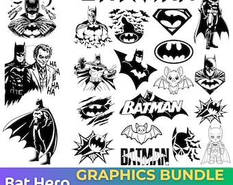 Pakiet Bat Hero SVG, sylwetka Mrocznego Rycerza, clipart superbohatera, grafika wektorowa komiksu (pobieranie cyfrowe)