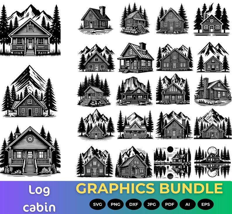 Rustic Log Cabin SVG Bundle, Mountain Retreat Clipart, Cricut Cut Files ...