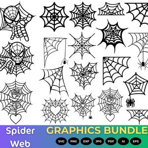 Spider Web SVG Bundle, Halloween Cobweb Silhouette Cut Files, Gothic Vector Art (Cricut, Glowforge)