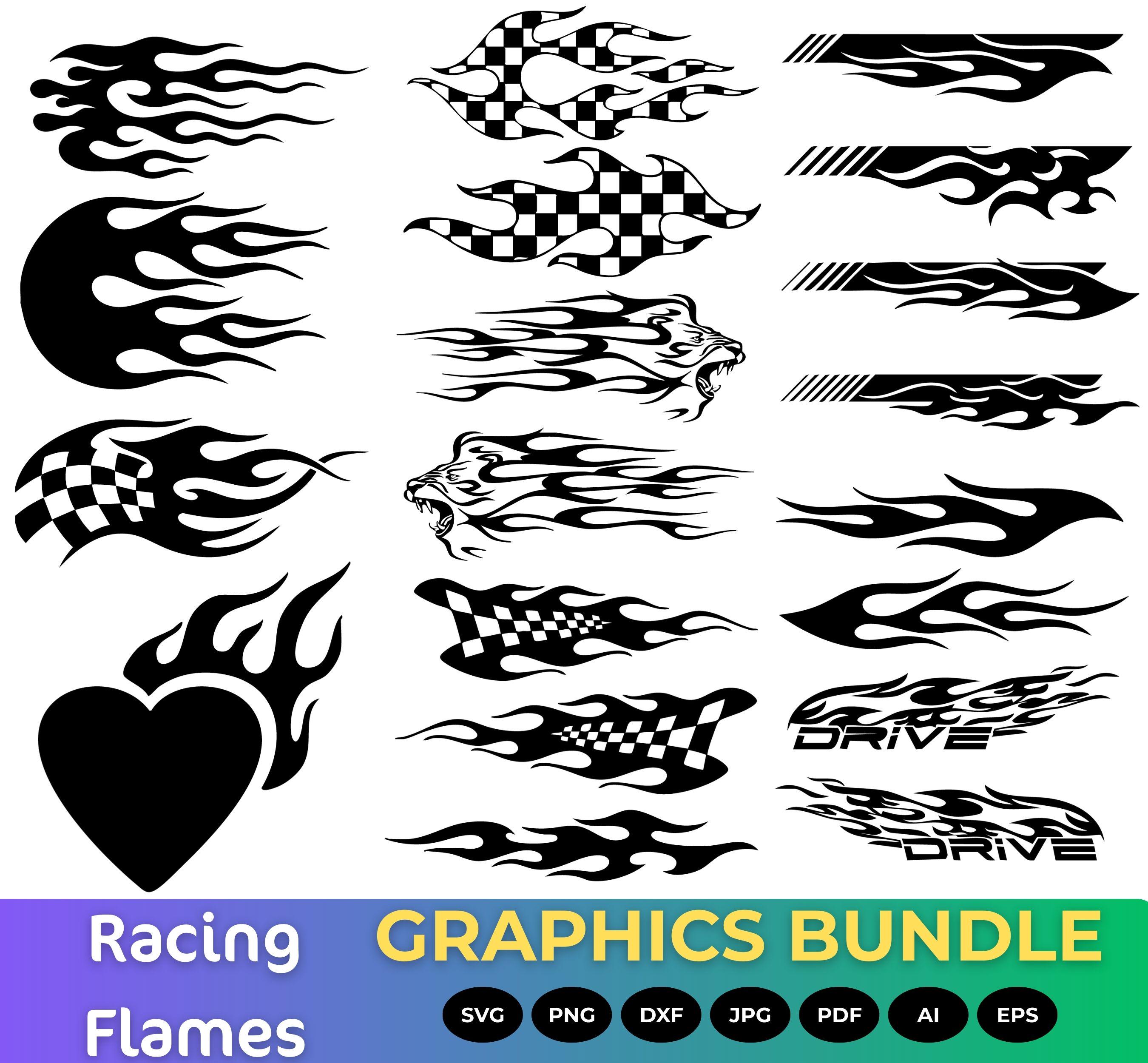 Racing Flames SVG Bundle, Fire Silhouette Cut Files, Hot Rod Clipart ...