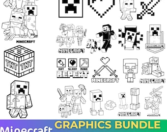Bundle SVG Minecraft, fichiers coupés Pixel Block Silhouette, clipart personnage de jeu vidéo, anniversaire de joueur Art vectoriel