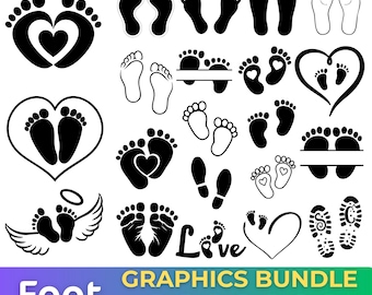 Foot SVG Bundle, Human Footprint Silhouette Cut Files, Anatomy & Podiatry Clipart, Baby First Steps Vector Art