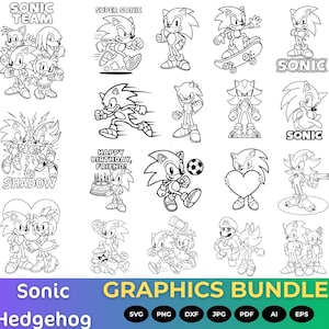 Sonic Hedgehog SVG-paket, Blue Blur Gamer födelsedagsklippfiler (digital nedladdning)