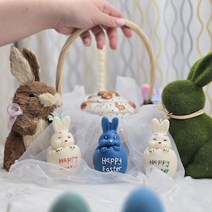 Easter Egg Candles – Handcrafted Decorative Egg Candles with Bunnies & Chicks, Spring Table Centerpiece, Gift or Home Decor